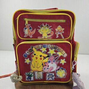 Pokemon Pocket Monsters Backpack Red 14 Inch Boys School Travel Bag Pikachu